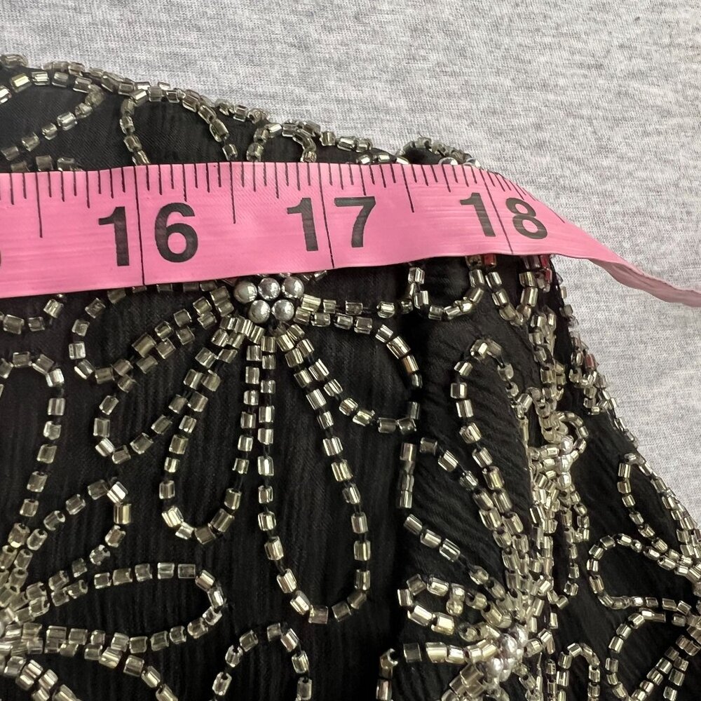 Vintage 90s Papell Boutique Evening Beaded Silk Top Womens XL Black Silver Spark - Picture 11 of 13